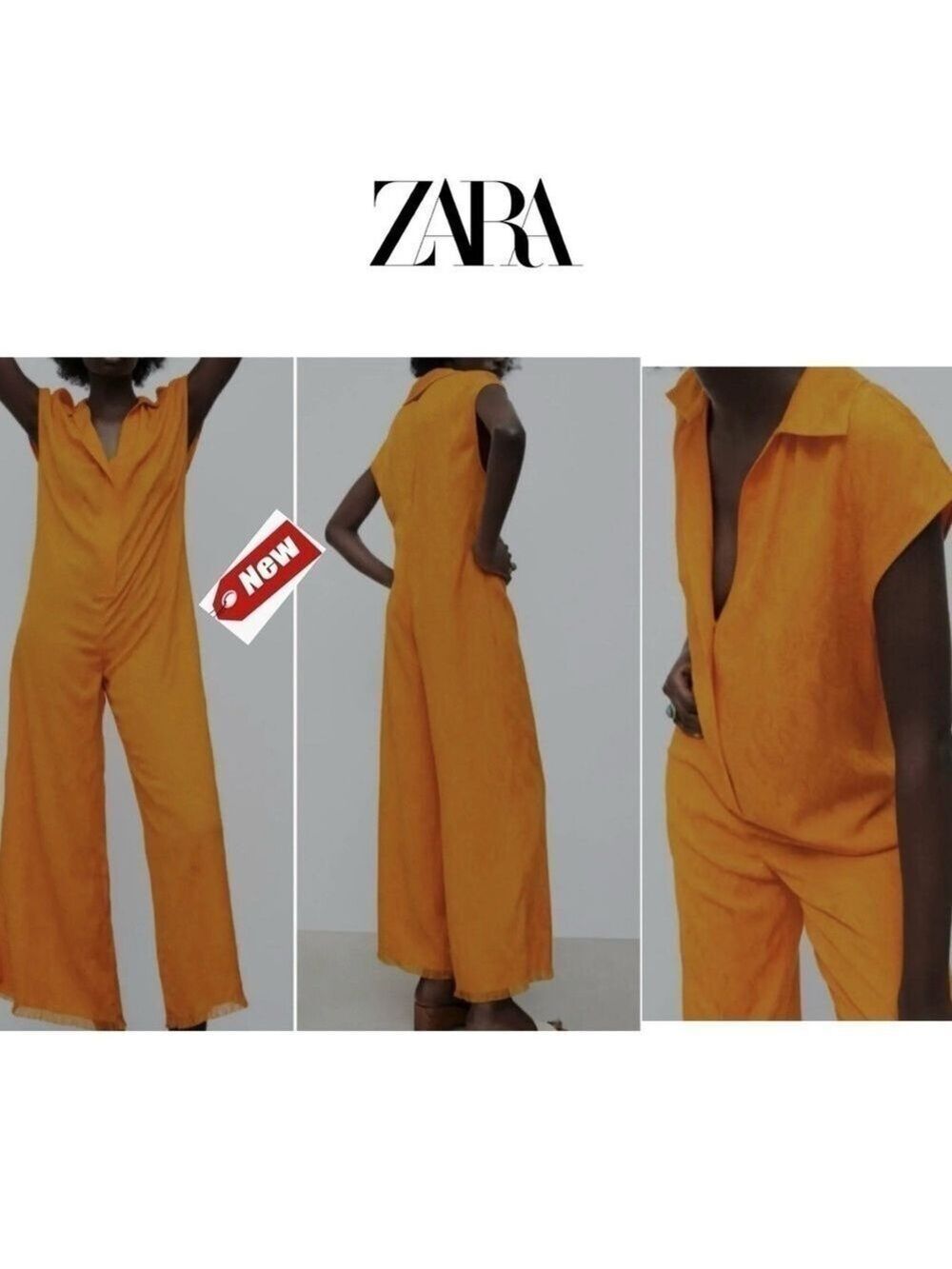 NWT Women  ZARA FULL LENGTH JACQUARD JUMPSUIT BLOGGERS FAV  Orange S